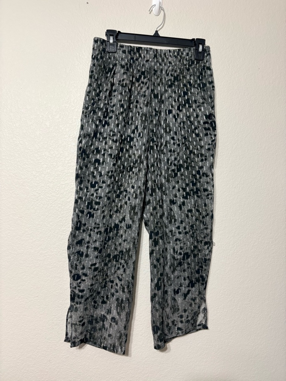 IRO Animal Print Black Wide Leg Cropped Pants with Silver Metallic Detail. M